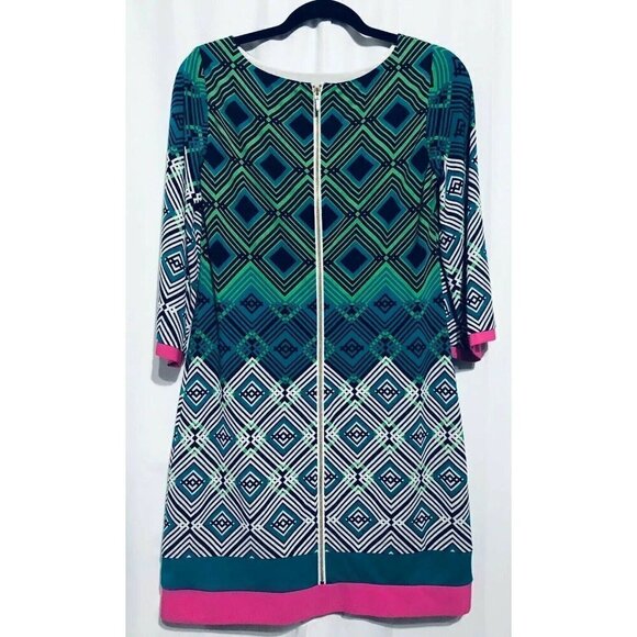 Eliza J Dress Womens 6 Multicolor Geometric Print Jersey Knit Retro Y2K Boho - Picture 4 of 5